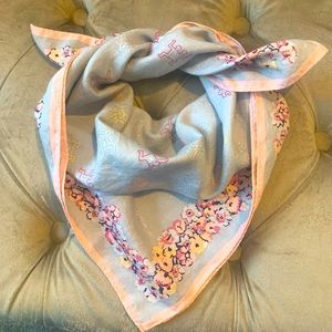 Coach X Keith Haring BANDANA Scarf SILK & COTTON  grey and floral pink